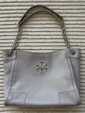 Tory Burch Britten Small Slouchy Handbag French Gray/Silver